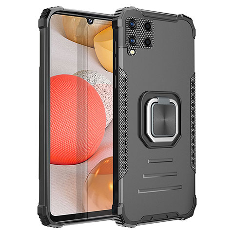 Coque Contour Silicone et Plastique Housse Etui Mat avec Magnetique Support Bague Anneau ZJ2 pour Samsung Galaxy A42 5G Noir