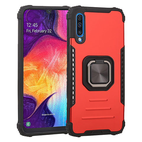 Coque Contour Silicone et Plastique Housse Etui Mat avec Magnetique Support Bague Anneau ZJ2 pour Samsung Galaxy A50 Rouge