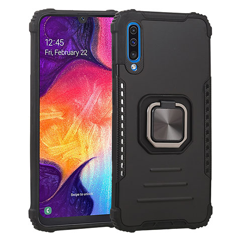 Coque Contour Silicone et Plastique Housse Etui Mat avec Magnetique Support Bague Anneau ZJ2 pour Samsung Galaxy A50S Noir