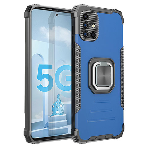 Coque Contour Silicone et Plastique Housse Etui Mat avec Magnetique Support Bague Anneau ZJ2 pour Samsung Galaxy A51 5G Bleu