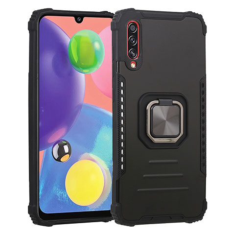 Coque Contour Silicone et Plastique Housse Etui Mat avec Magnetique Support Bague Anneau ZJ2 pour Samsung Galaxy A70S Noir