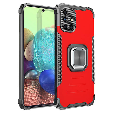 Coque Contour Silicone et Plastique Housse Etui Mat avec Magnetique Support Bague Anneau ZJ2 pour Samsung Galaxy A71 4G A715 Rouge