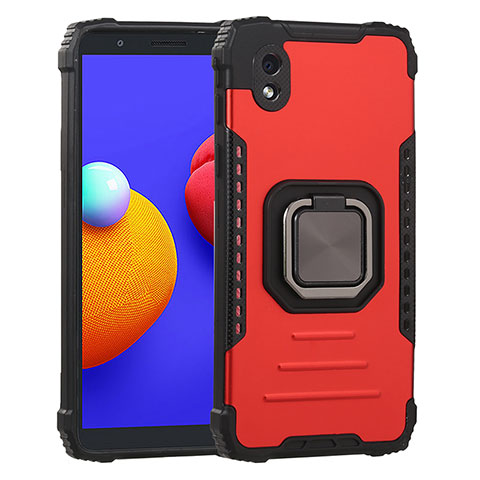 Coque Contour Silicone et Plastique Housse Etui Mat avec Magnetique Support Bague Anneau ZJ2 pour Samsung Galaxy M01 Core Rouge