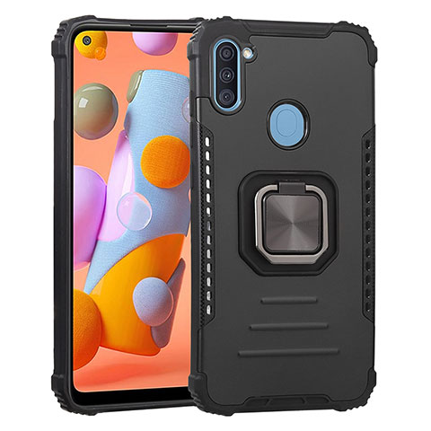 Coque Contour Silicone et Plastique Housse Etui Mat avec Magnetique Support Bague Anneau ZJ2 pour Samsung Galaxy M11 Noir