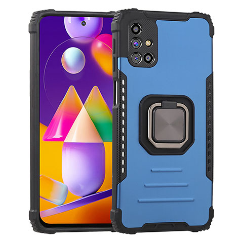 Coque Contour Silicone et Plastique Housse Etui Mat avec Magnetique Support Bague Anneau ZJ2 pour Samsung Galaxy M31s Bleu