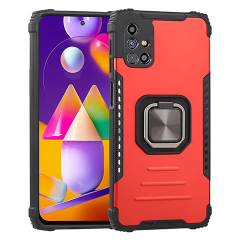 Coque Contour Silicone et Plastique Housse Etui Mat avec Magnetique Support Bague Anneau ZJ2 pour Samsung Galaxy M31s Rouge