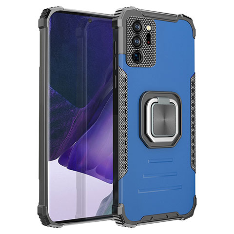 Coque Contour Silicone et Plastique Housse Etui Mat avec Magnetique Support Bague Anneau ZJ2 pour Samsung Galaxy Note 20 Ultra 5G Bleu