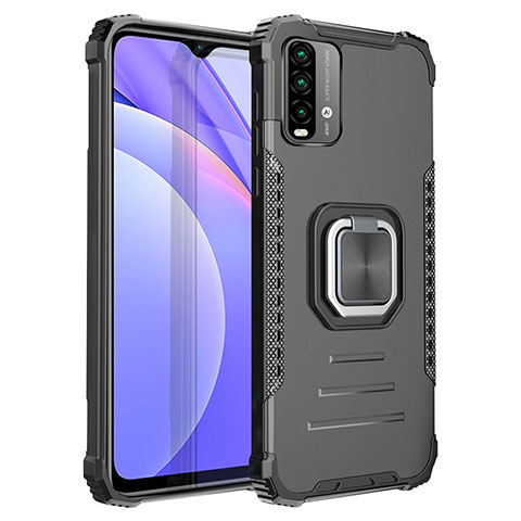 Coque Contour Silicone et Plastique Housse Etui Mat avec Magnetique Support Bague Anneau ZJ2 pour Xiaomi Redmi 9 Power Noir