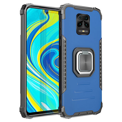 Coque Contour Silicone et Plastique Housse Etui Mat avec Magnetique Support Bague Anneau ZJ2 pour Xiaomi Redmi Note 9 Pro Max Bleu