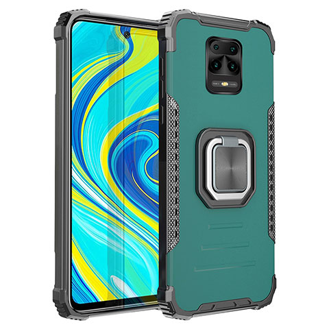 Coque Contour Silicone et Plastique Housse Etui Mat avec Magnetique Support Bague Anneau ZJ2 pour Xiaomi Redmi Note 9 Pro Max Vert