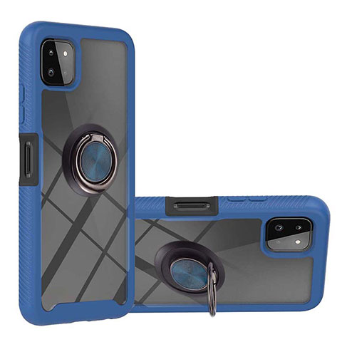 Coque Contour Silicone et Plastique Housse Etui Mat avec Magnetique Support Bague Anneau ZJ5 pour Samsung Galaxy A22 5G Bleu