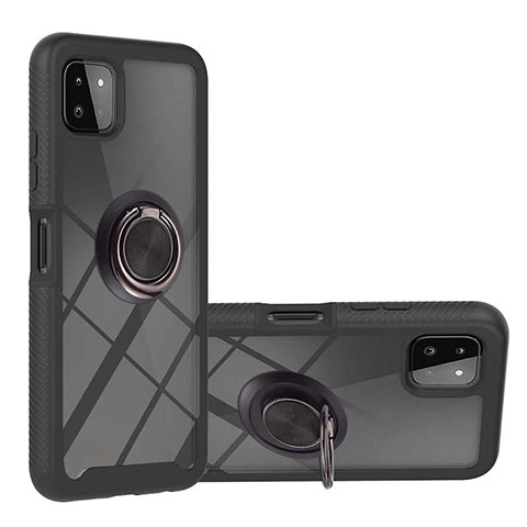 Coque Contour Silicone et Plastique Housse Etui Mat avec Magnetique Support Bague Anneau ZJ5 pour Samsung Galaxy A22 5G Noir