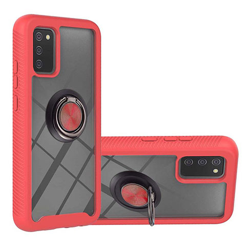 Coque Contour Silicone et Plastique Housse Etui Mat avec Magnetique Support Bague Anneau ZJ5 pour Samsung Galaxy F02S SM-E025F Rouge