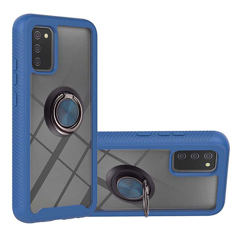 Coque Contour Silicone et Plastique Housse Etui Mat avec Magnetique Support Bague Anneau ZJ5 pour Samsung Galaxy M02s Bleu