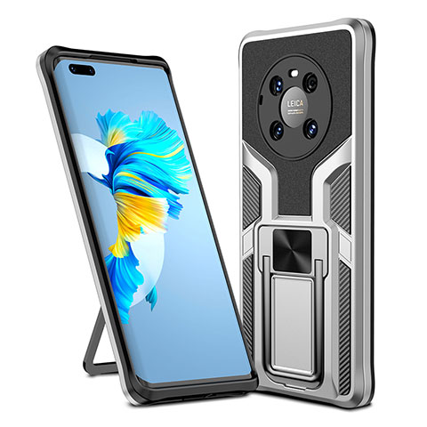 Coque Contour Silicone et Plastique Housse Etui Mat avec Magnetique Support Bague Anneau ZL1 pour Huawei Mate 40 Pro Argent