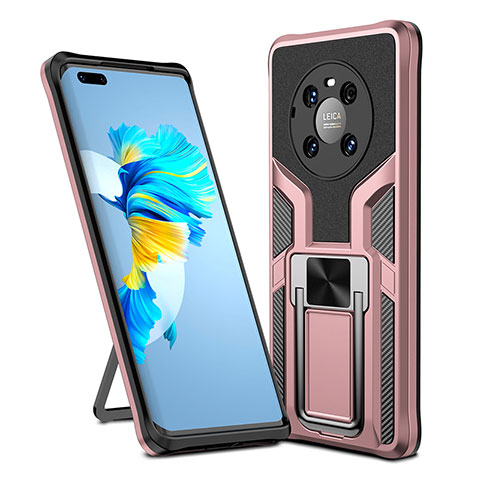 Coque Contour Silicone et Plastique Housse Etui Mat avec Magnetique Support Bague Anneau ZL1 pour Huawei Mate 40 Pro Or Rose