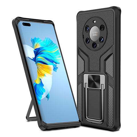 Coque Contour Silicone et Plastique Housse Etui Mat avec Magnetique Support Bague Anneau ZL1 pour Huawei Mate 40 Pro+ Plus Noir