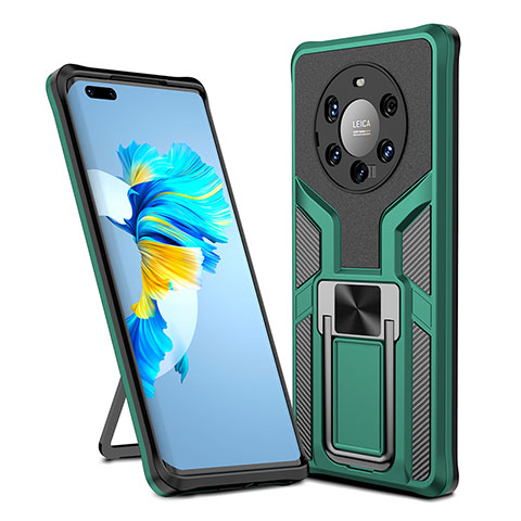 Coque Contour Silicone et Plastique Housse Etui Mat avec Magnetique Support Bague Anneau ZL1 pour Huawei Mate 40 Pro+ Plus Vert