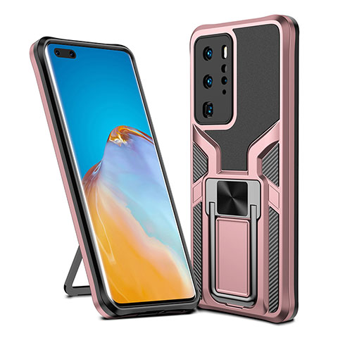 Coque Contour Silicone et Plastique Housse Etui Mat avec Magnetique Support Bague Anneau ZL1 pour Huawei P40 Pro Or Rose