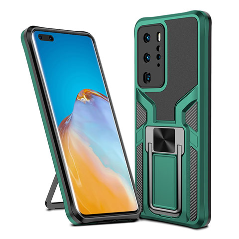 Coque Contour Silicone et Plastique Housse Etui Mat avec Magnetique Support Bague Anneau ZL1 pour Huawei P40 Pro Vert