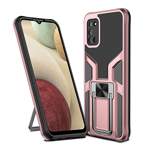 Coque Contour Silicone et Plastique Housse Etui Mat avec Magnetique Support Bague Anneau ZL1 pour Samsung Galaxy A02s Or Rose