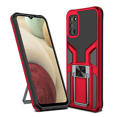 Coque Contour Silicone et Plastique Housse Etui Mat avec Magnetique Support Bague Anneau ZL1 pour Samsung Galaxy A02s Rouge