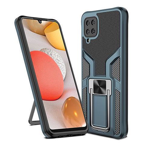 Coque Contour Silicone et Plastique Housse Etui Mat avec Magnetique Support Bague Anneau ZL1 pour Samsung Galaxy A12 Nacho Cyan