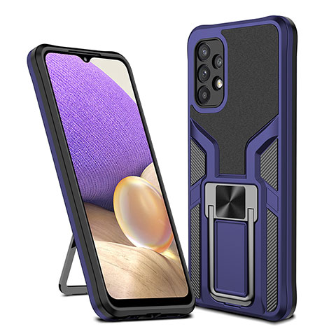 Coque Contour Silicone et Plastique Housse Etui Mat avec Magnetique Support Bague Anneau ZL1 pour Samsung Galaxy A32 4G Bleu