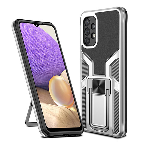 Coque Contour Silicone et Plastique Housse Etui Mat avec Magnetique Support Bague Anneau ZL1 pour Samsung Galaxy A32 5G Argent