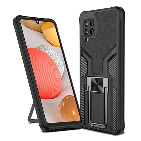 Coque Contour Silicone et Plastique Housse Etui Mat avec Magnetique Support Bague Anneau ZL1 pour Samsung Galaxy A42 5G Noir