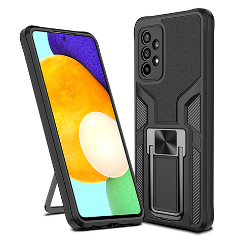 Coque Contour Silicone et Plastique Housse Etui Mat avec Magnetique Support Bague Anneau ZL1 pour Samsung Galaxy A52 4G Noir