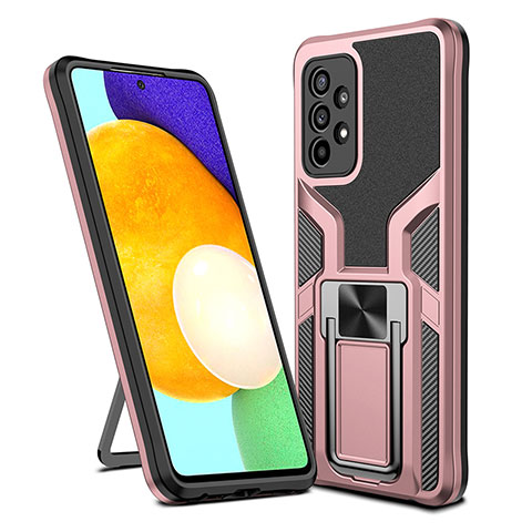 Coque Contour Silicone et Plastique Housse Etui Mat avec Magnetique Support Bague Anneau ZL1 pour Samsung Galaxy A52 4G Or Rose