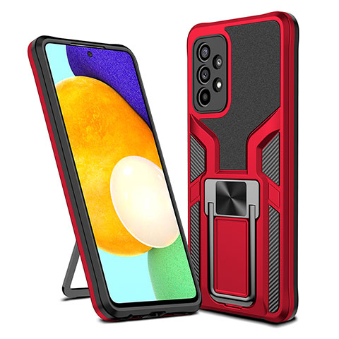 Coque Contour Silicone et Plastique Housse Etui Mat avec Magnetique Support Bague Anneau ZL1 pour Samsung Galaxy A52 4G Rouge