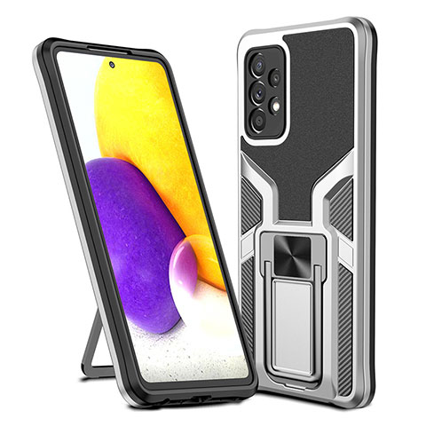 Coque Contour Silicone et Plastique Housse Etui Mat avec Magnetique Support Bague Anneau ZL1 pour Samsung Galaxy A72 4G Argent