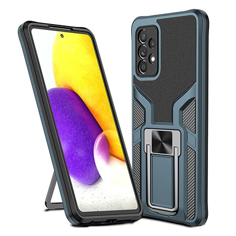 Coque Contour Silicone et Plastique Housse Etui Mat avec Magnetique Support Bague Anneau ZL1 pour Samsung Galaxy A72 4G Cyan