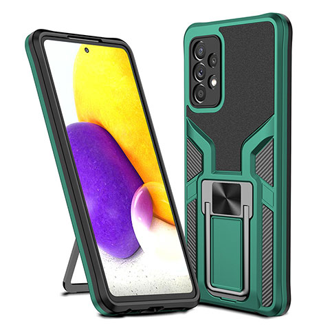 Coque Contour Silicone et Plastique Housse Etui Mat avec Magnetique Support Bague Anneau ZL1 pour Samsung Galaxy A72 4G Vert