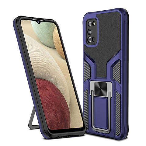 Coque Contour Silicone et Plastique Housse Etui Mat avec Magnetique Support Bague Anneau ZL1 pour Samsung Galaxy M02s Bleu