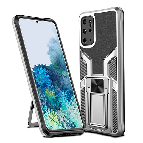 Coque Contour Silicone et Plastique Housse Etui Mat avec Magnetique Support Bague Anneau ZL1 pour Samsung Galaxy S20 Plus 5G Argent