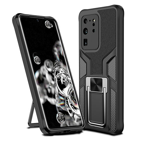 Coque Contour Silicone et Plastique Housse Etui Mat avec Magnetique Support Bague Anneau ZL1 pour Samsung Galaxy S20 Ultra 5G Noir