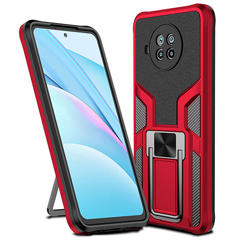 Coque Contour Silicone et Plastique Housse Etui Mat avec Magnetique Support Bague Anneau ZL1 pour Xiaomi Mi 10i 5G Rouge