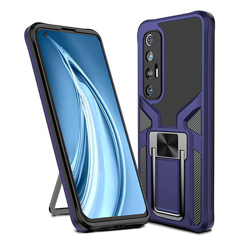 Coque Contour Silicone et Plastique Housse Etui Mat avec Magnetique Support Bague Anneau ZL1 pour Xiaomi Mi 10S 5G Bleu