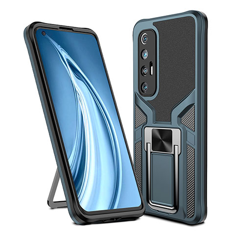 Coque Contour Silicone et Plastique Housse Etui Mat avec Magnetique Support Bague Anneau ZL1 pour Xiaomi Mi 10S 5G Cyan