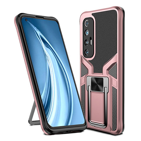 Coque Contour Silicone et Plastique Housse Etui Mat avec Magnetique Support Bague Anneau ZL1 pour Xiaomi Mi 10S 5G Or Rose