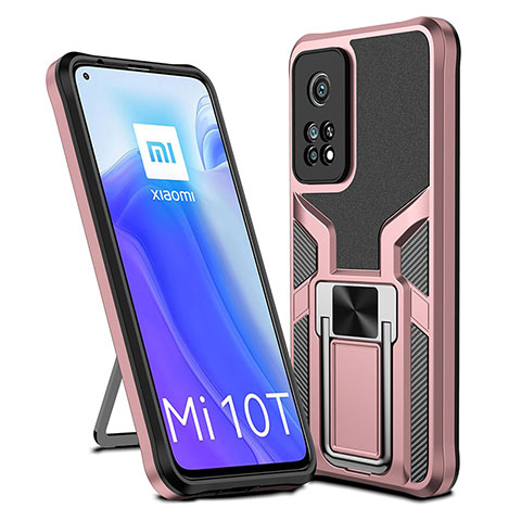 Coque Contour Silicone et Plastique Housse Etui Mat avec Magnetique Support Bague Anneau ZL1 pour Xiaomi Mi 10T 5G Or Rose