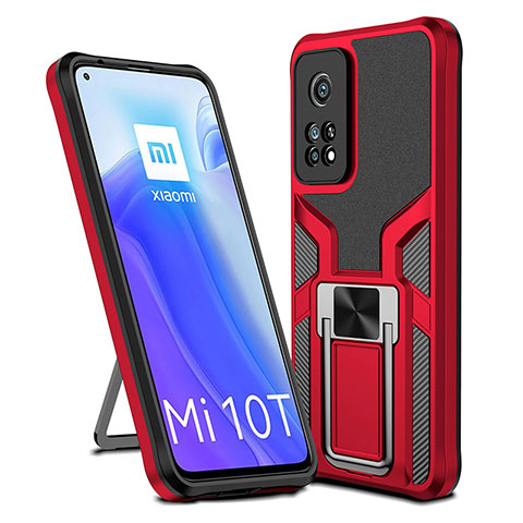 Coque Contour Silicone et Plastique Housse Etui Mat avec Magnetique Support Bague Anneau ZL1 pour Xiaomi Mi 10T Pro 5G Rouge