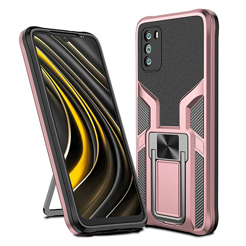 Coque Contour Silicone et Plastique Housse Etui Mat avec Magnetique Support Bague Anneau ZL1 pour Xiaomi Poco M3 Or Rose