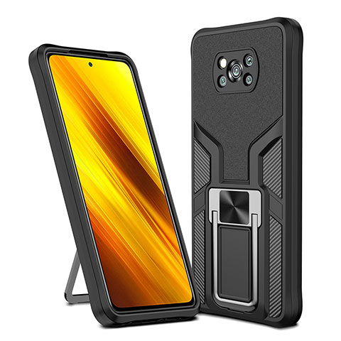 Coque Contour Silicone et Plastique Housse Etui Mat avec Magnetique Support Bague Anneau ZL1 pour Xiaomi Poco X3 Noir