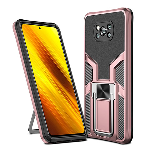 Coque Contour Silicone et Plastique Housse Etui Mat avec Magnetique Support Bague Anneau ZL1 pour Xiaomi Poco X3 Or Rose