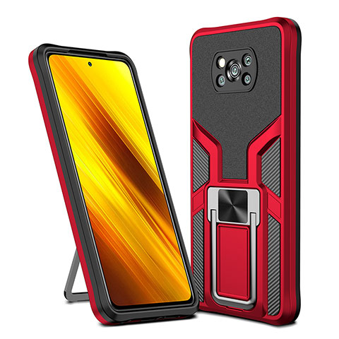 Coque Contour Silicone et Plastique Housse Etui Mat avec Magnetique Support Bague Anneau ZL1 pour Xiaomi Poco X3 Rouge