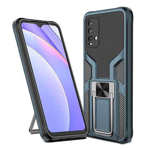 Coque Contour Silicone et Plastique Housse Etui Mat avec Magnetique Support Bague Anneau ZL1 pour Xiaomi Redmi 9 Power Cyan